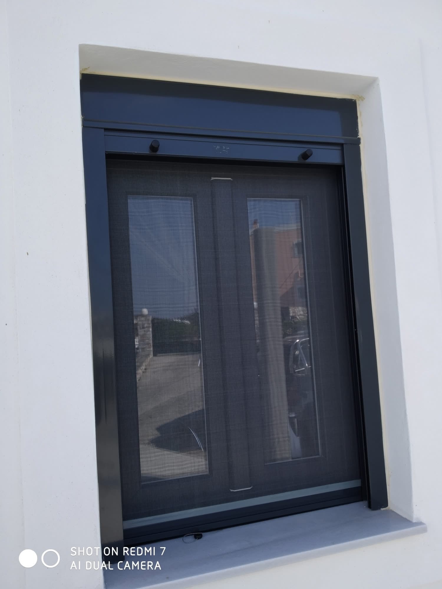 Vertical insect screen on an anthracite window system